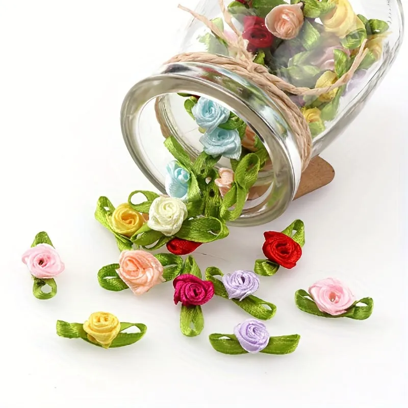 100pcs Leaf and Rose Fabric Flowers for DIY Accessories