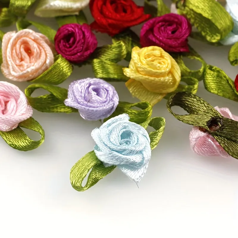 100pcs Leaf and Rose Fabric Flowers for DIY Accessories