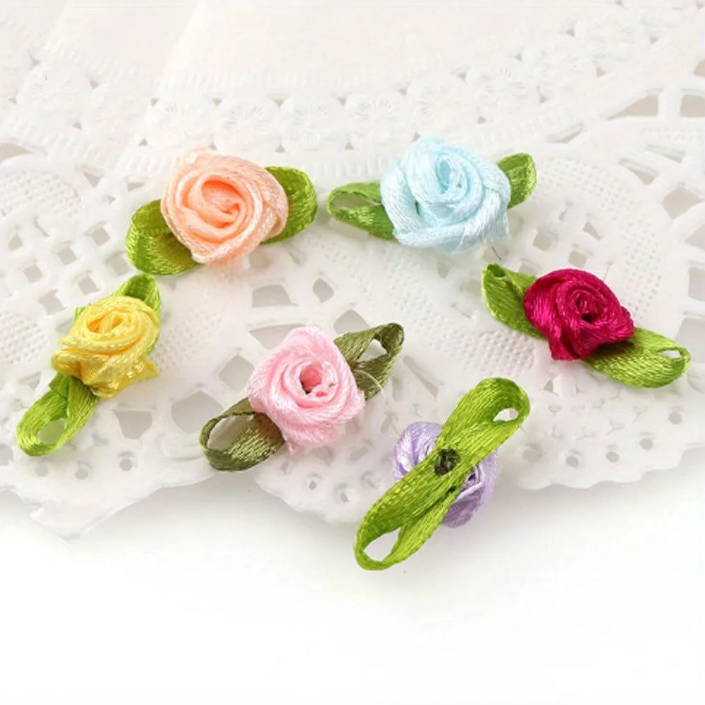 100pcs Leaf and Rose Fabric Flowers for DIY Accessories