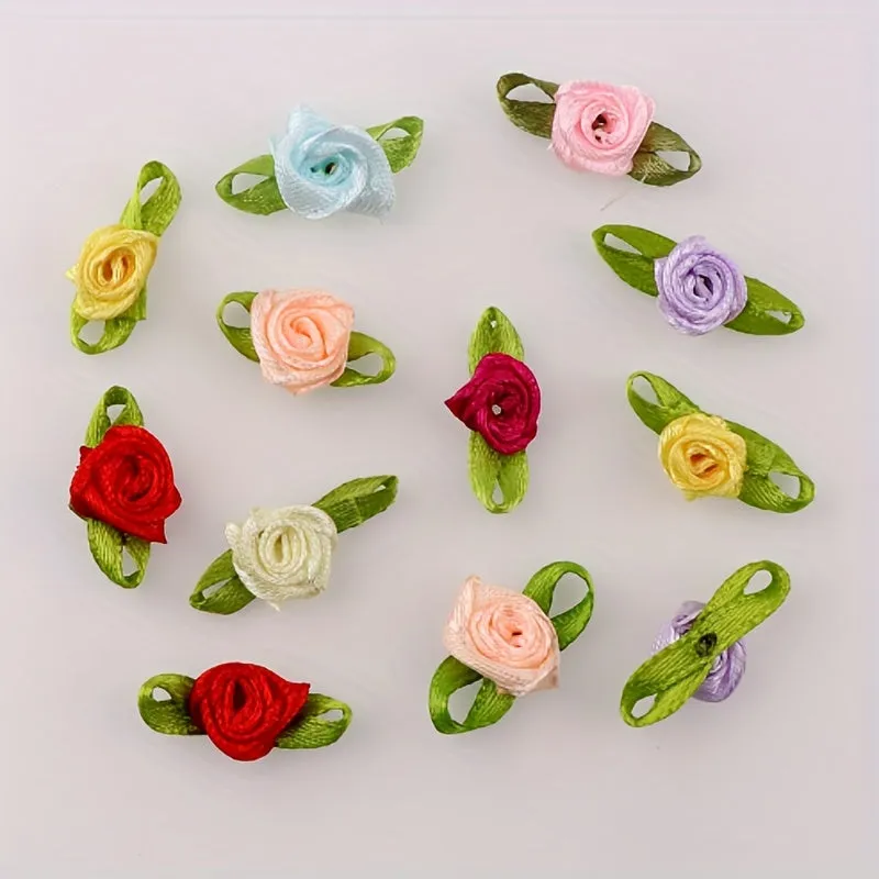 100pcs Leaf and Rose Fabric Flowers for DIY Accessories