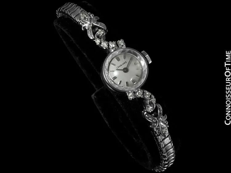 1971 Longines Vintage Ladies Dress Watch - 14K White Gold & Diamonds