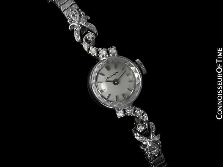 1971 Longines Vintage Ladies Dress Watch - 14K White Gold & Diamonds