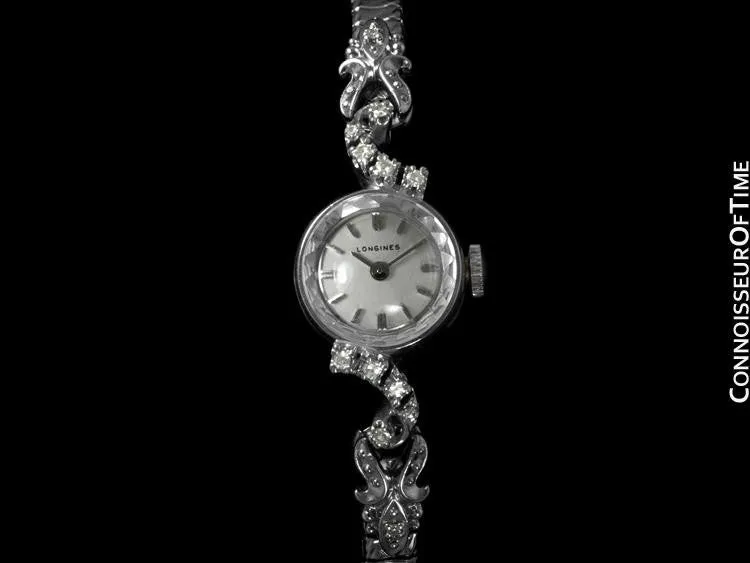 1971 Longines Vintage Ladies Dress Watch - 14K White Gold & Diamonds