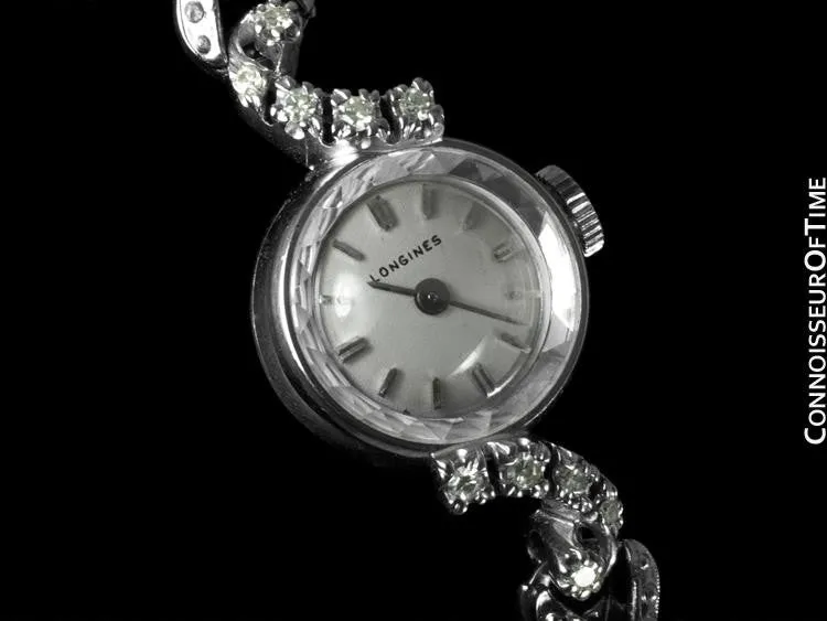 1971 Longines Vintage Ladies Dress Watch - 14K White Gold & Diamonds