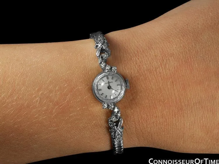 1971 Longines Vintage Ladies Dress Watch - 14K White Gold & Diamonds