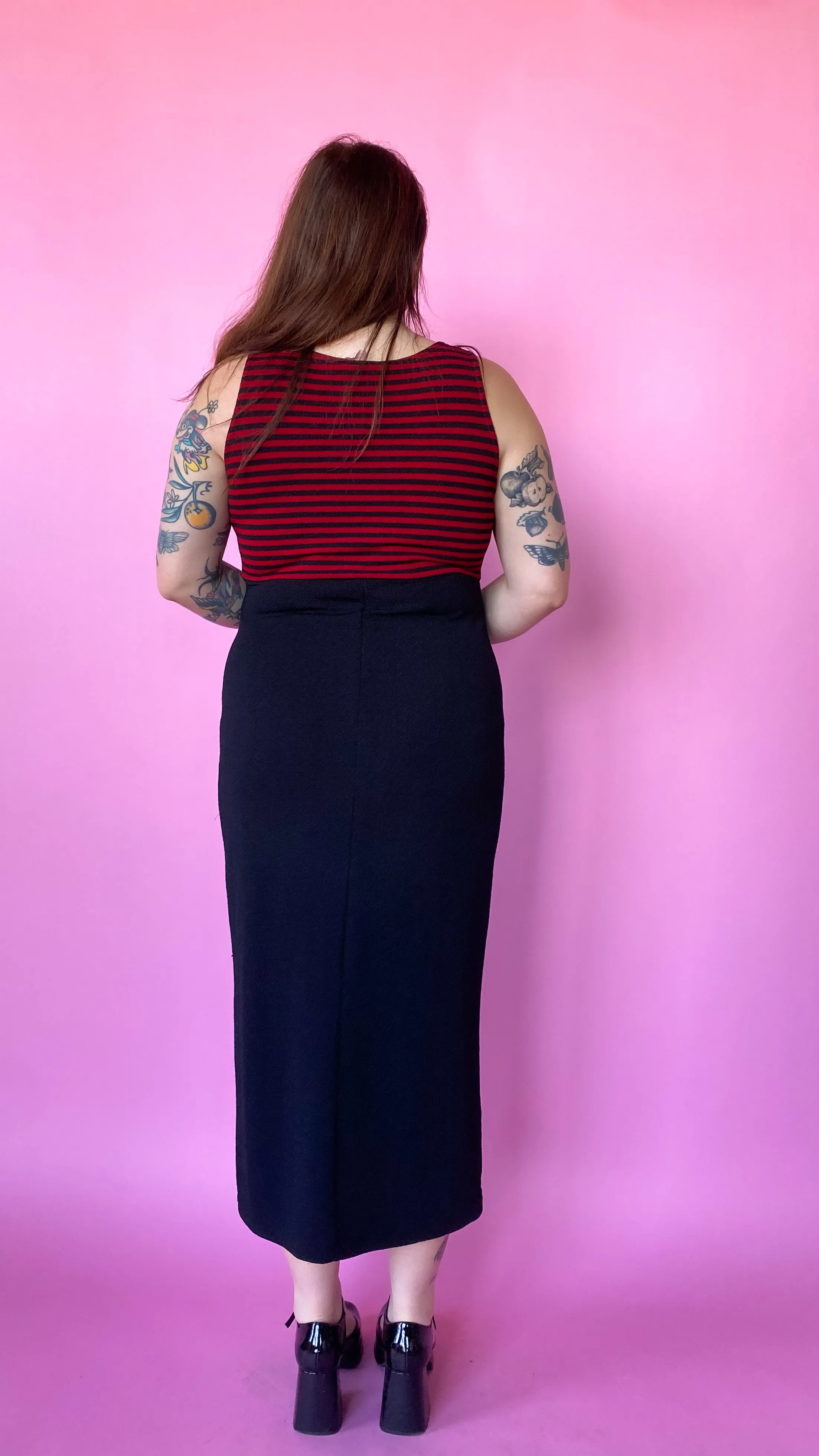 1990s Black & Red Striped Maxi Dress, sz. XL-3XL