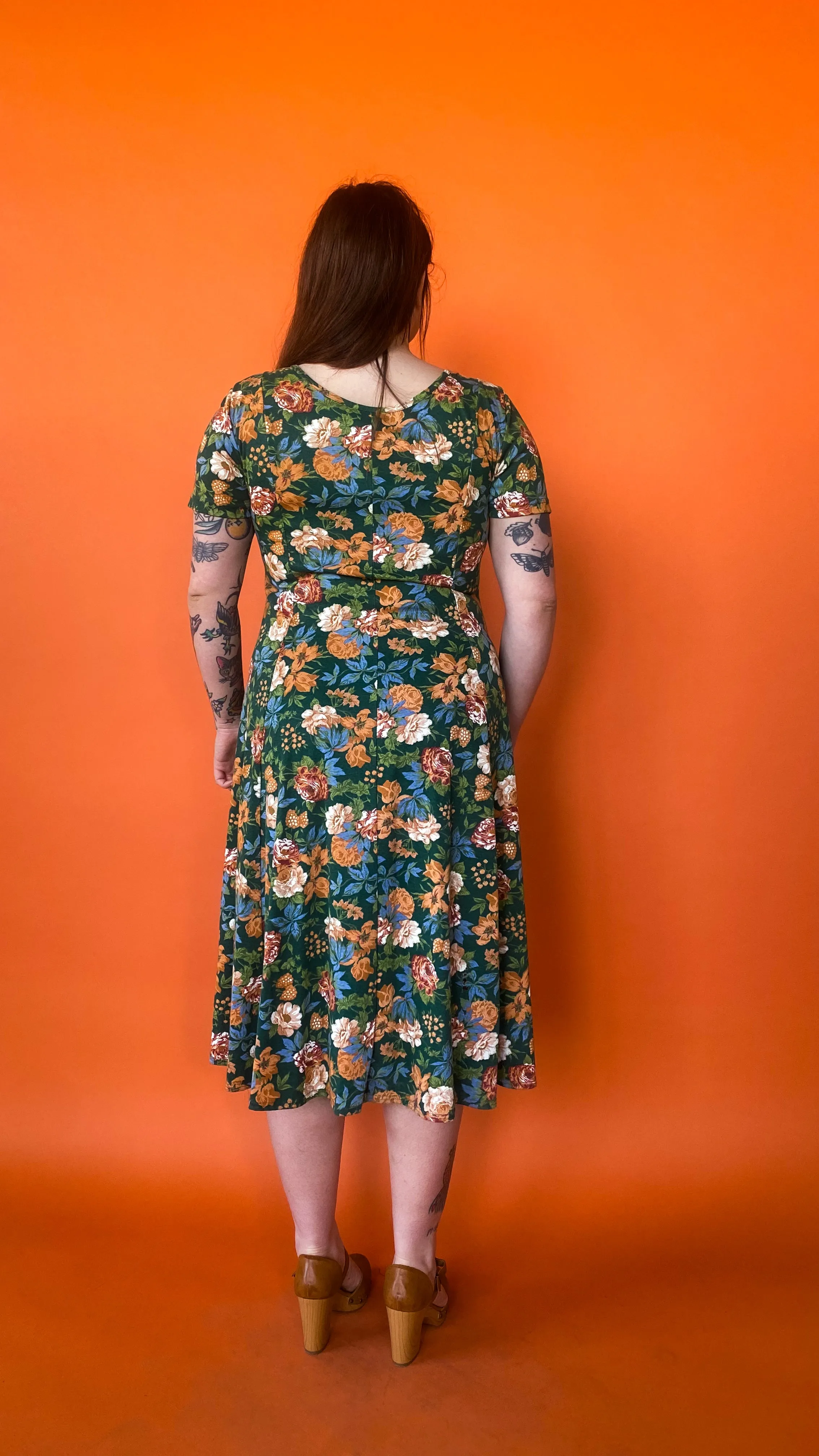 1990s Green & Orange Floral Dress, sz. XL-2XL