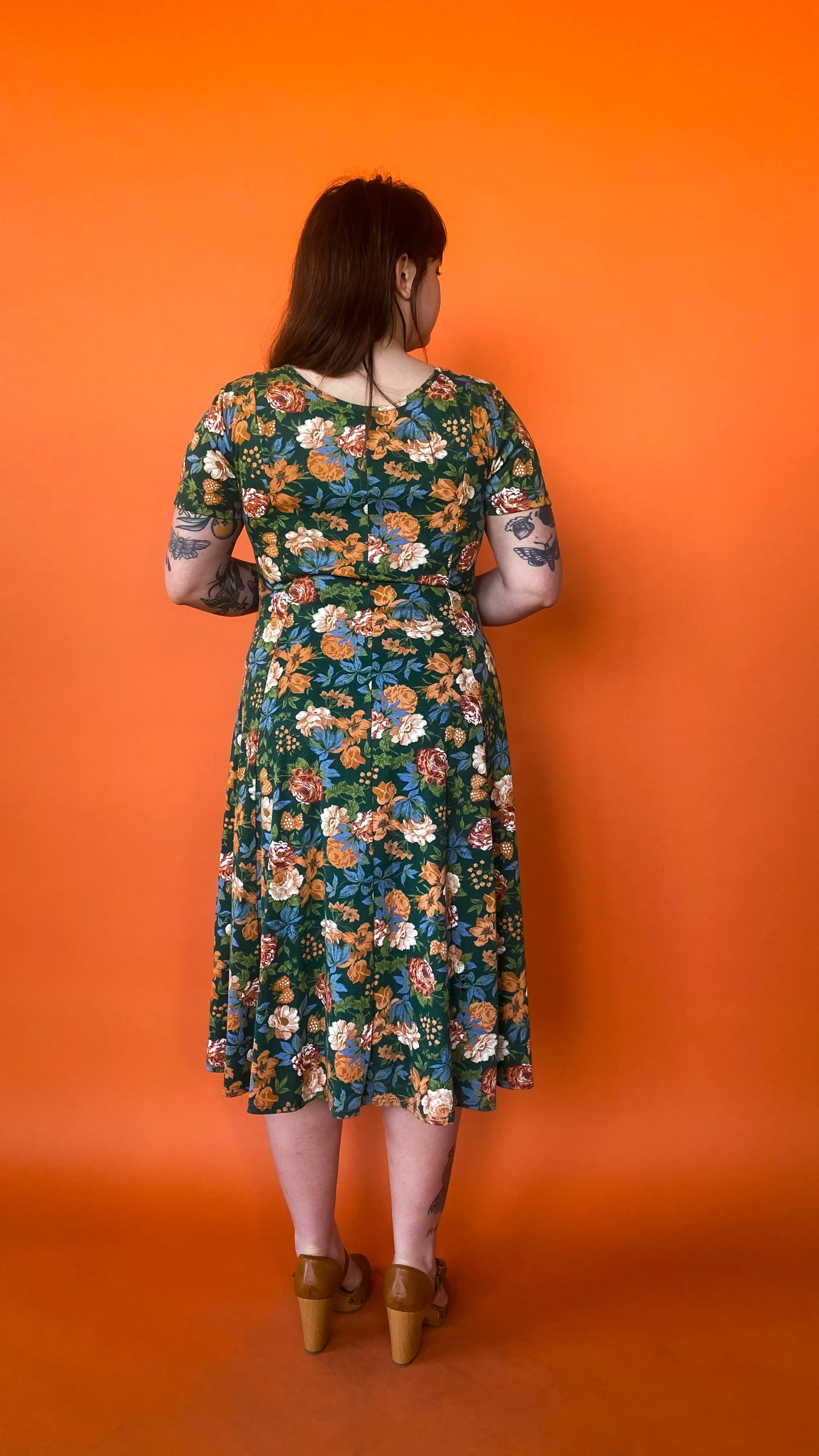 1990s Green & Orange Floral Dress, sz. XL-2XL