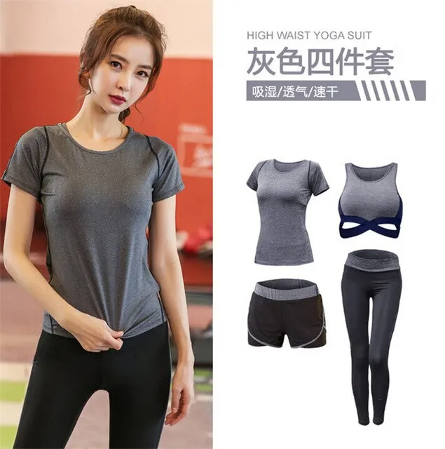 5 pieces sets coat t shirt bra shorts leggings women yoga clothing quick dry outdoor sports running fitness gym ropa deportiva