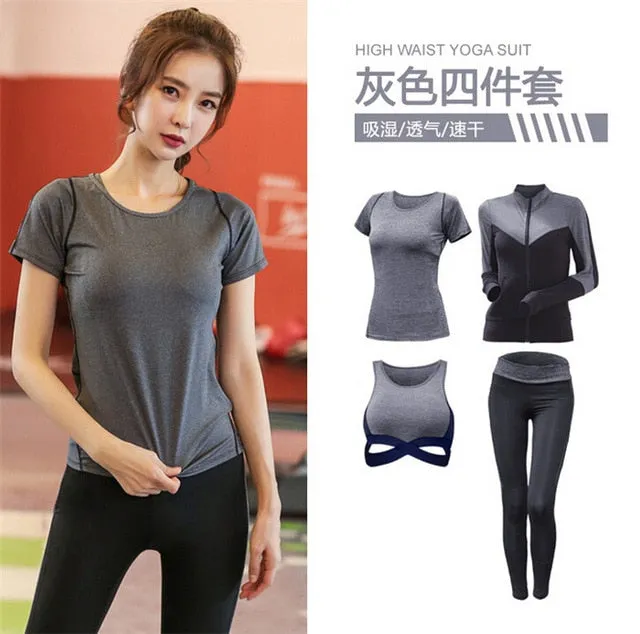 5 pieces sets coat t shirt bra shorts leggings women yoga clothing quick dry outdoor sports running fitness gym ropa deportiva