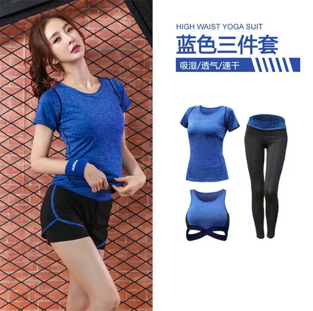 5 pieces sets coat t shirt bra shorts leggings women yoga clothing quick dry outdoor sports running fitness gym ropa deportiva