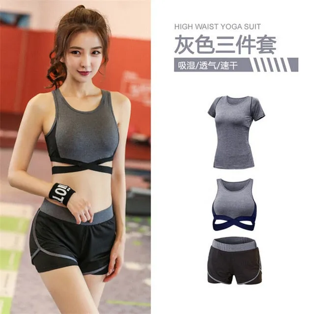 5 pieces sets coat t shirt bra shorts leggings women yoga clothing quick dry outdoor sports running fitness gym ropa deportiva