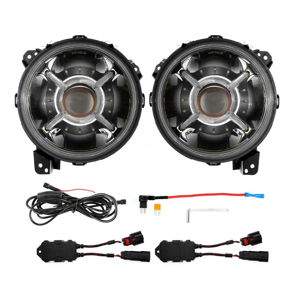 9'' Round 100W LED Headlights with DRL & 4'' 30W LED Fog Lights for 2018-2022 Jeep Wrangler JL, 2019-2022 Gladiator JT