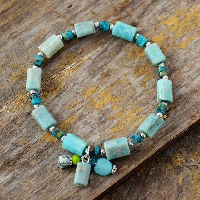 Amazonite & Blue Jasper Beaded Stretchy Bracelet