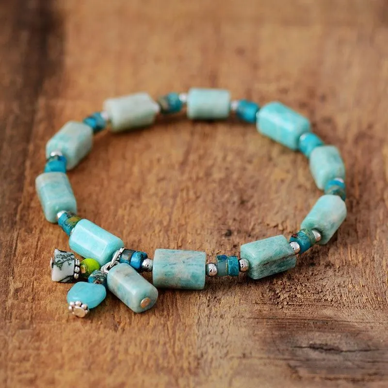 Amazonite & Blue Jasper Beaded Stretchy Bracelet