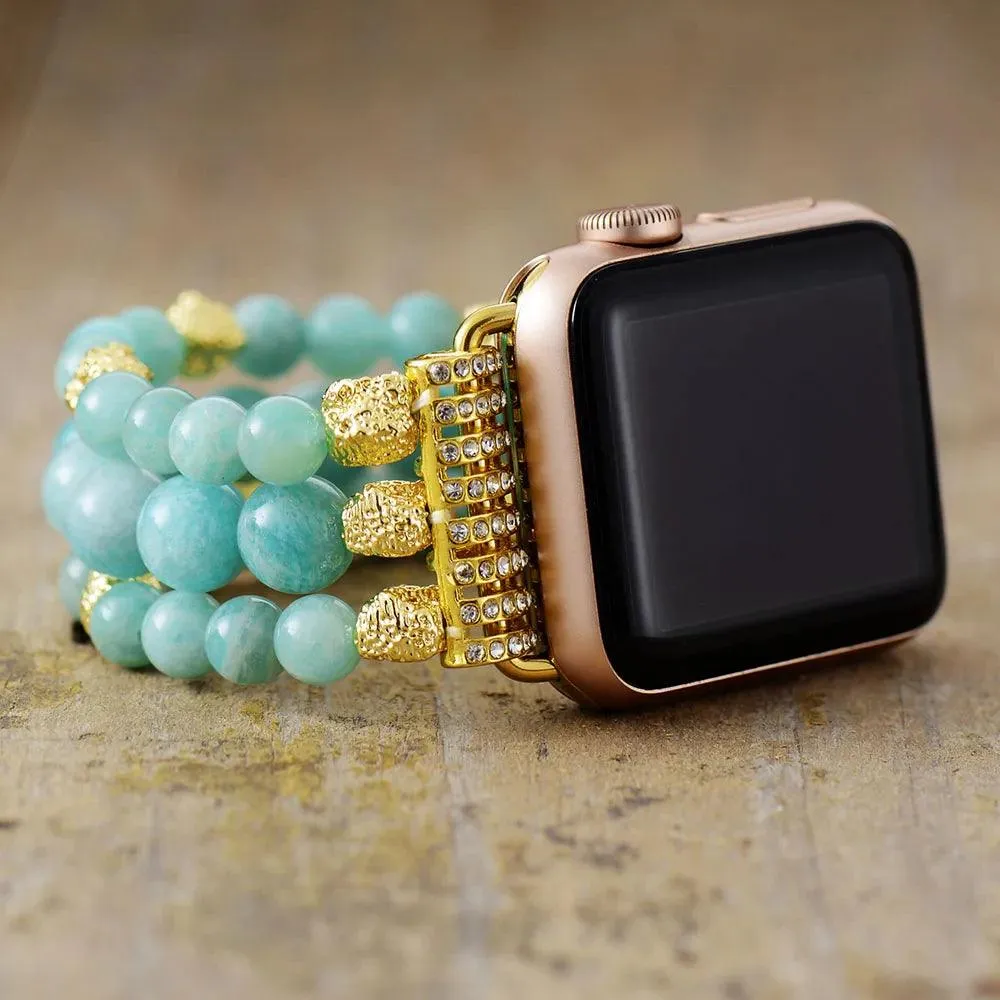 Amazonite Gold Beads Stretchy Apple Watch Band