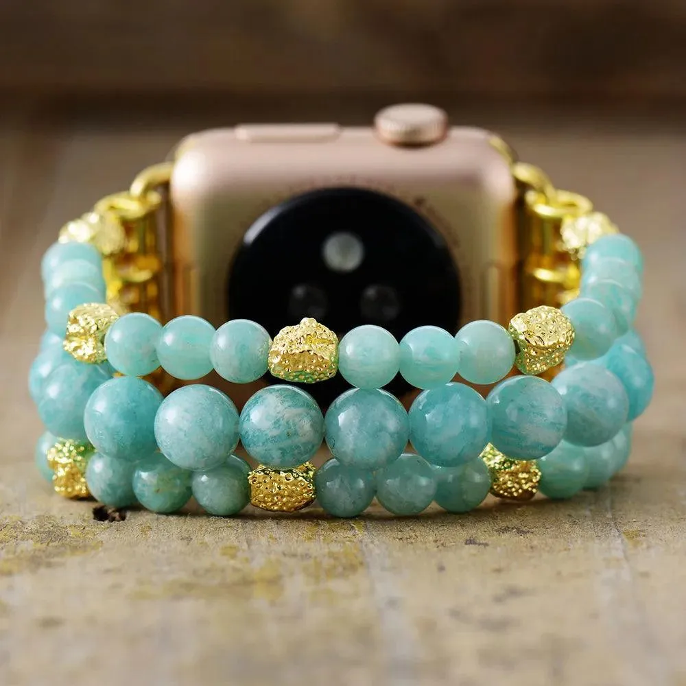 Amazonite Gold Beads Stretchy Apple Watch Band