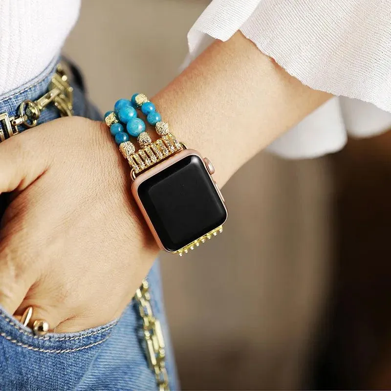 Apatite Gold Beads Stretchy Apple Watch Band