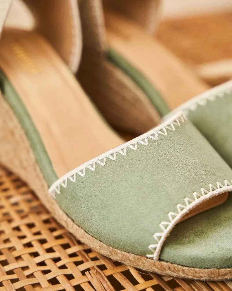 Azalea Vegan Suede Espadrille Wedge Sandals | Sage