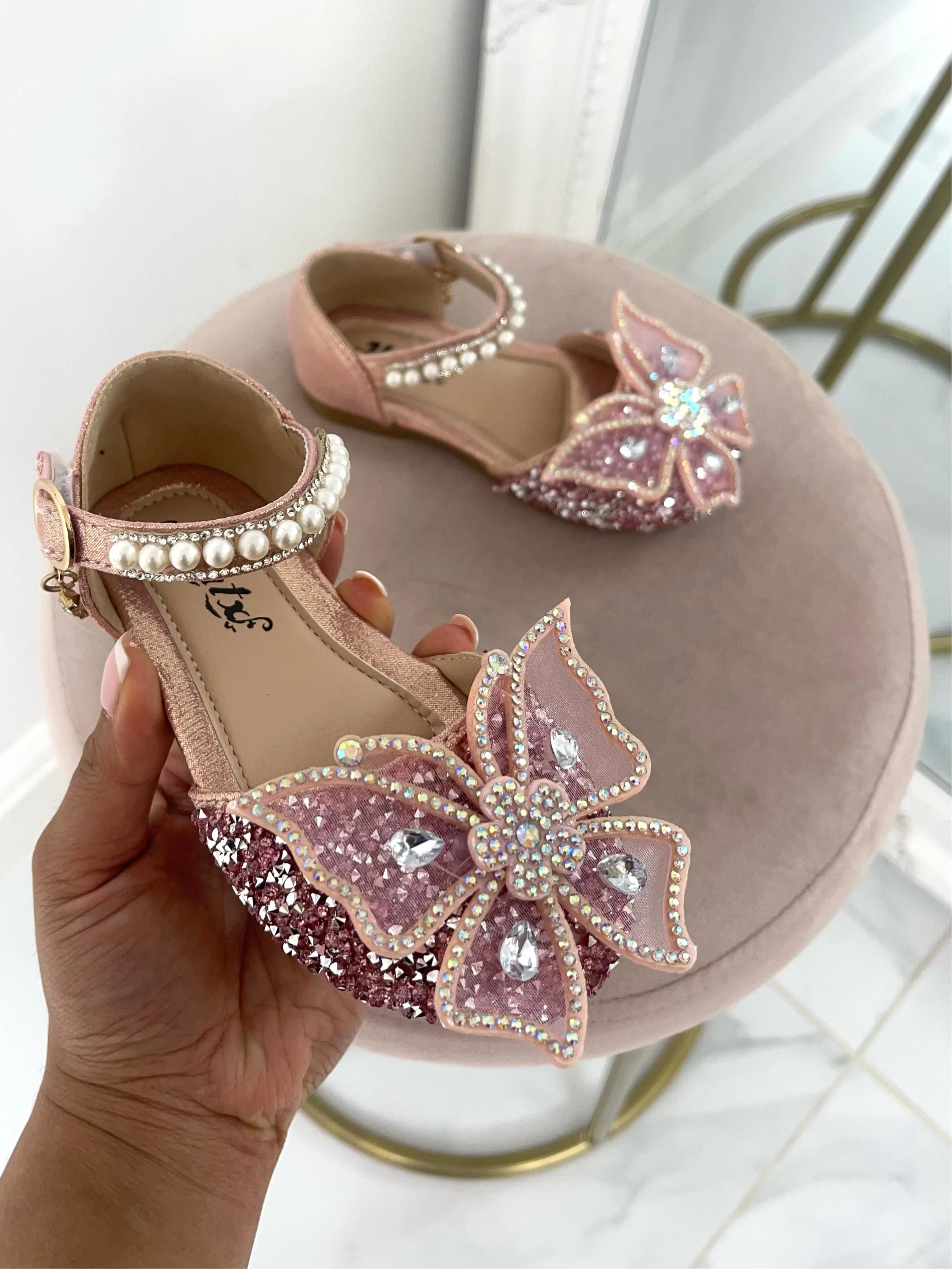 Baby Angel -  Pink Blingy Butterfly Strap On Shoes