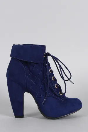 Bamboo Quilted Chunky Heeled Lace Up Booties