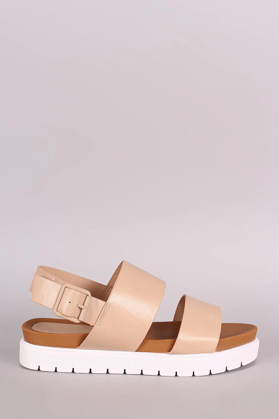 Bamboo Vegan Leather Two Band Lug Sole Flatform Sandal