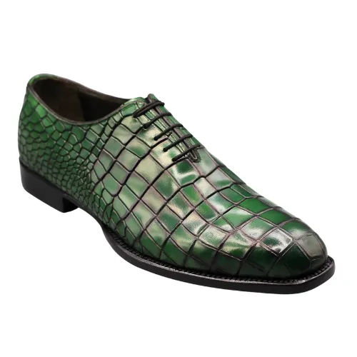 Bespoke Handmade Made to Measure Genuine Crocodile Print Green Leather Laceup Oxford Mens Shoes