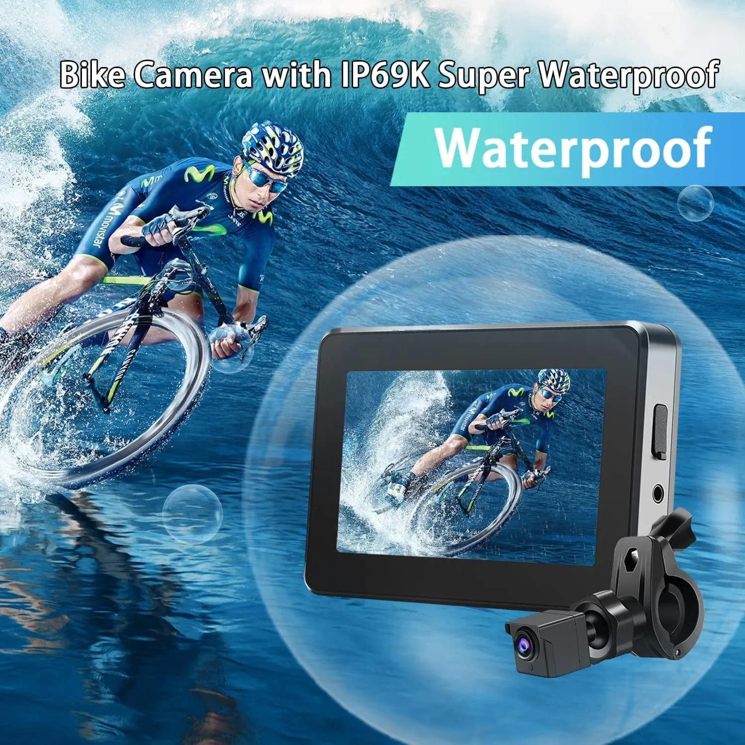 Bike Camera 1080P 4.3’’ Monitor Bicycle Rear View Mirror Handlebar 130°Adjustable Wide Night Vision for Mountain Ebike Wankskey