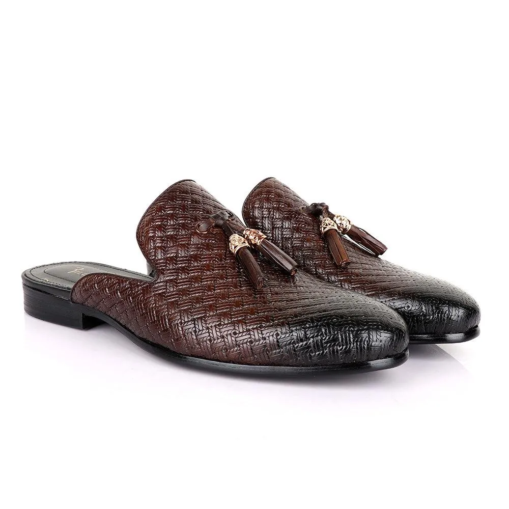 Billionaire Woven Tassel Mole Coffee Half Leather Shoe