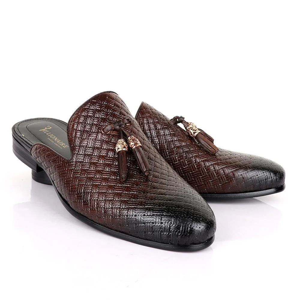 Billionaire Woven Tassel Mole Coffee Half Leather Shoe