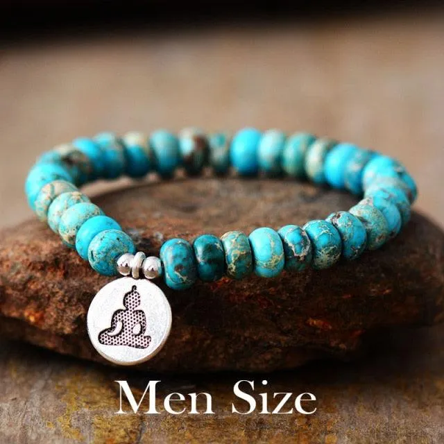 Blue Jasper Stretchy Bracelet w/ Yogi Charm