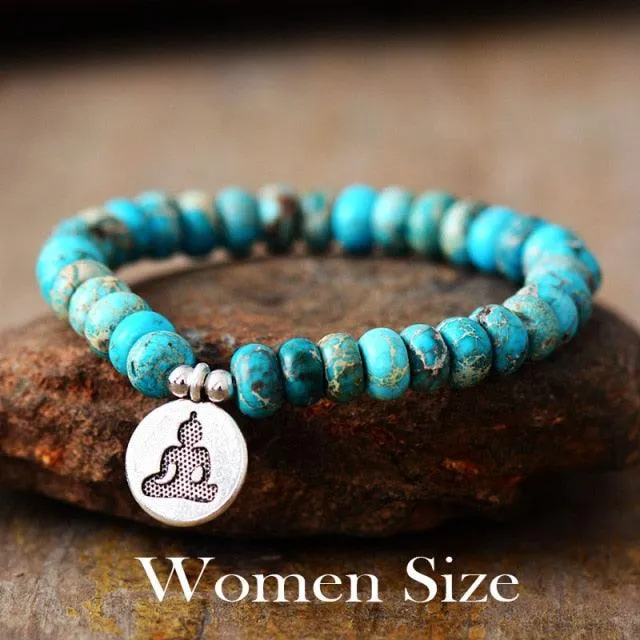 Blue Jasper Stretchy Bracelet w/ Yogi Charm