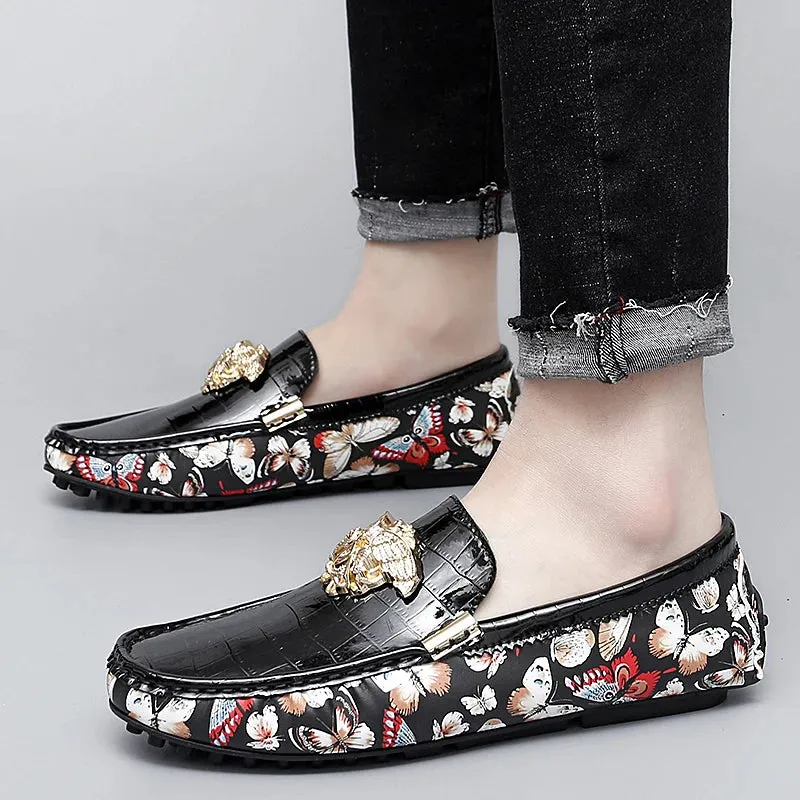 Breathable Metal Appliques Genuine Leather Loafers