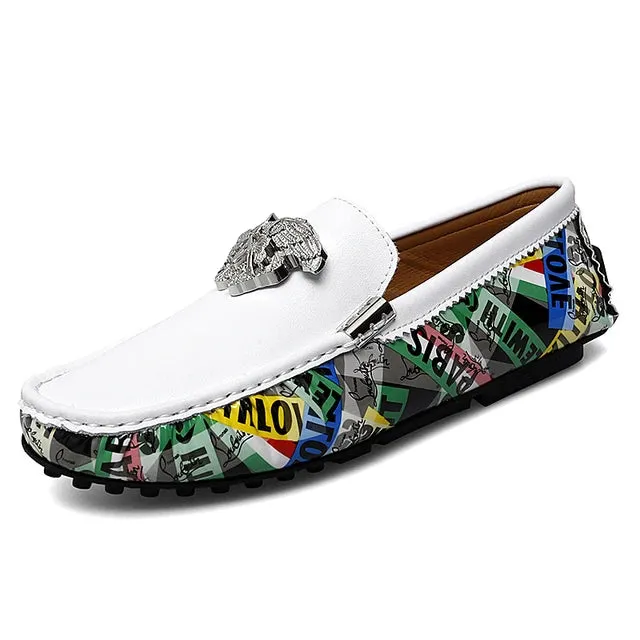 Breathable Metal Appliques Genuine Leather Loafers