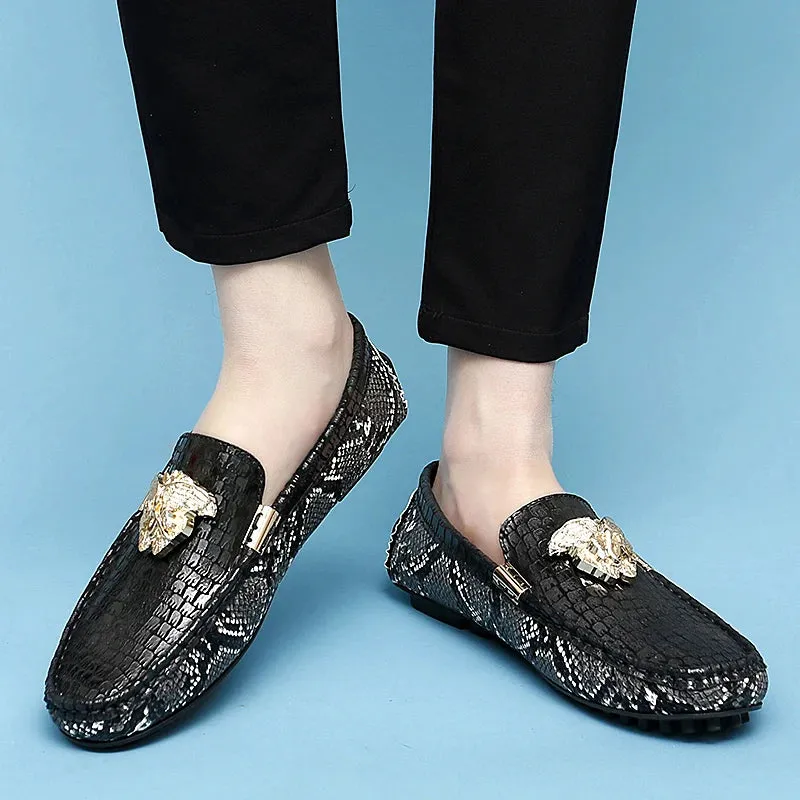 Breathable Metal Appliques Genuine Leather Loafers