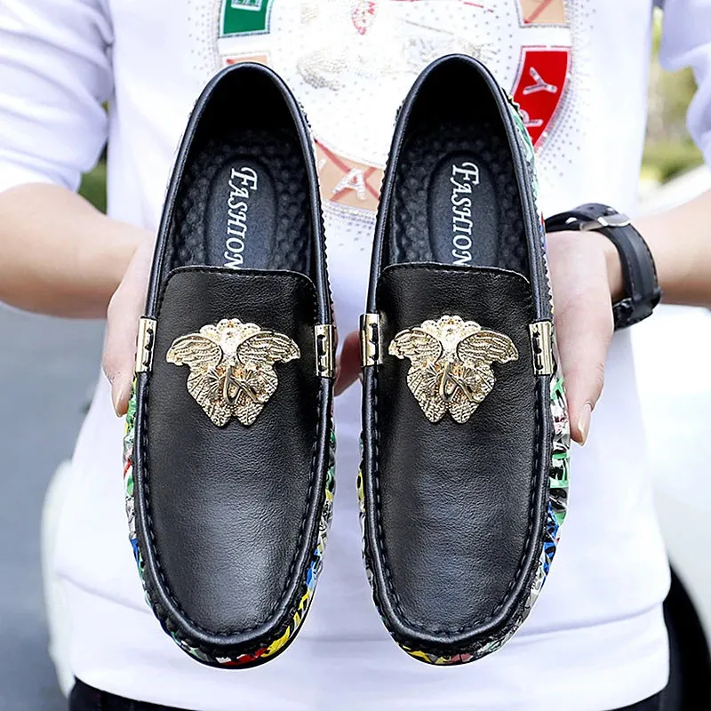 Breathable Metal Appliques Genuine Leather Loafers