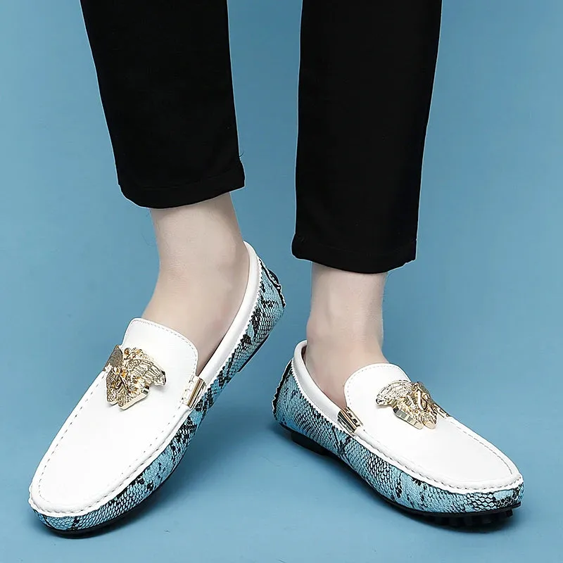 Breathable Metal Appliques Genuine Leather Loafers