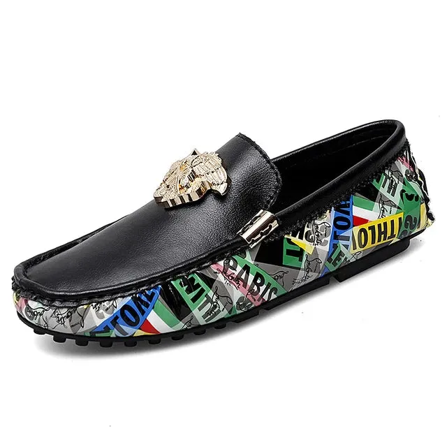 Breathable Metal Appliques Genuine Leather Loafers