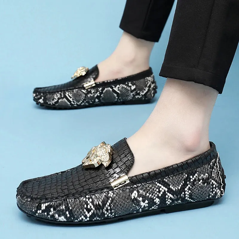 Breathable Metal Appliques Genuine Leather Loafers