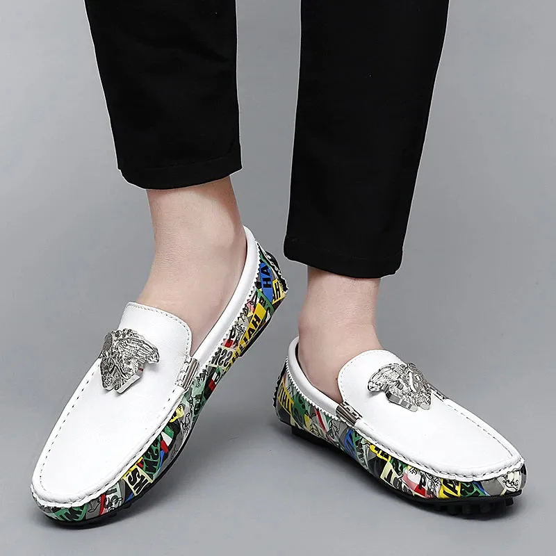 Breathable Metal Appliques Genuine Leather Loafers