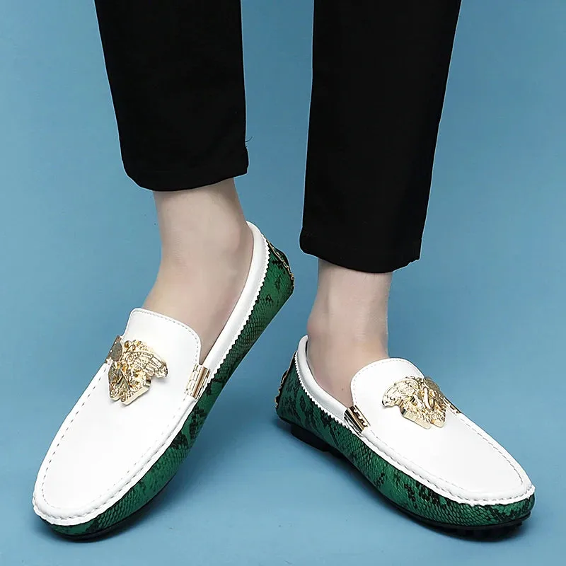 Breathable Metal Appliques Genuine Leather Loafers