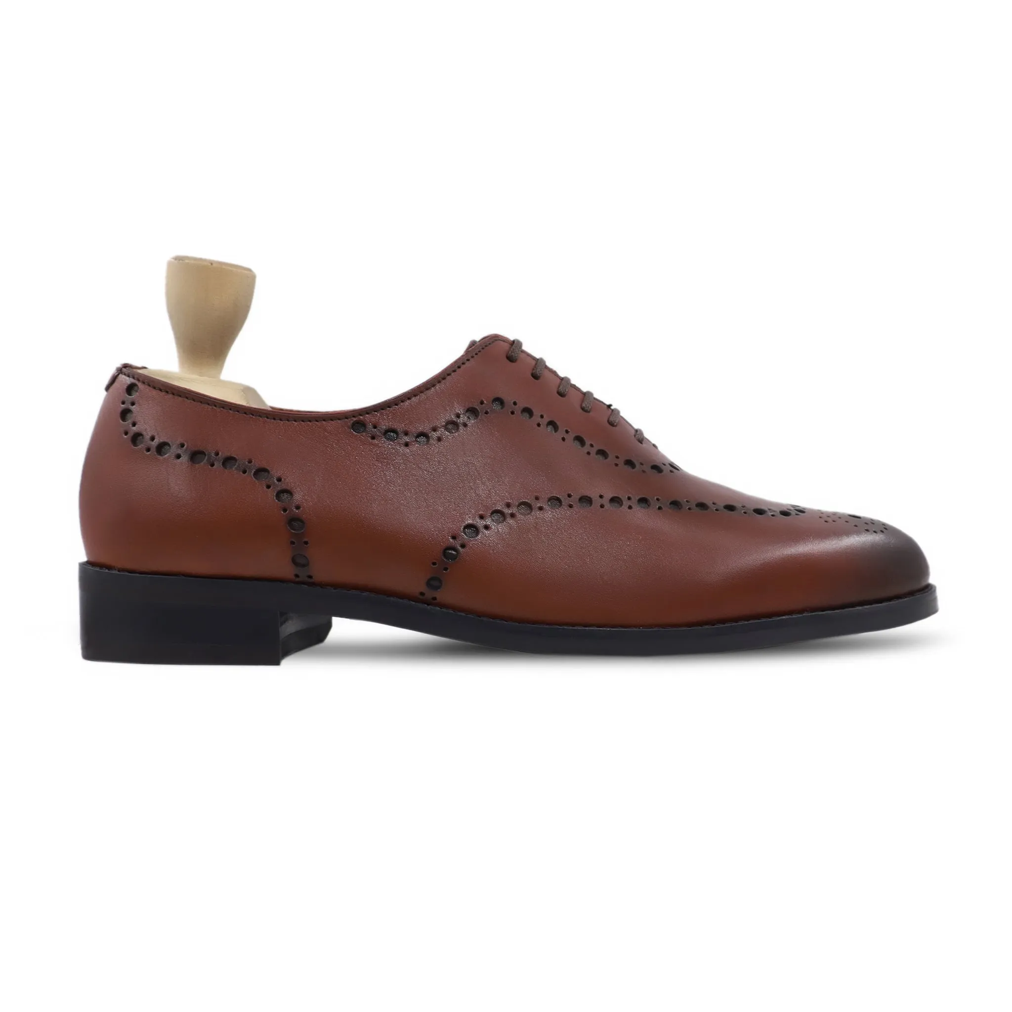 Bristol - Men's Brown Patina Calf Leather Wholecut Shoe