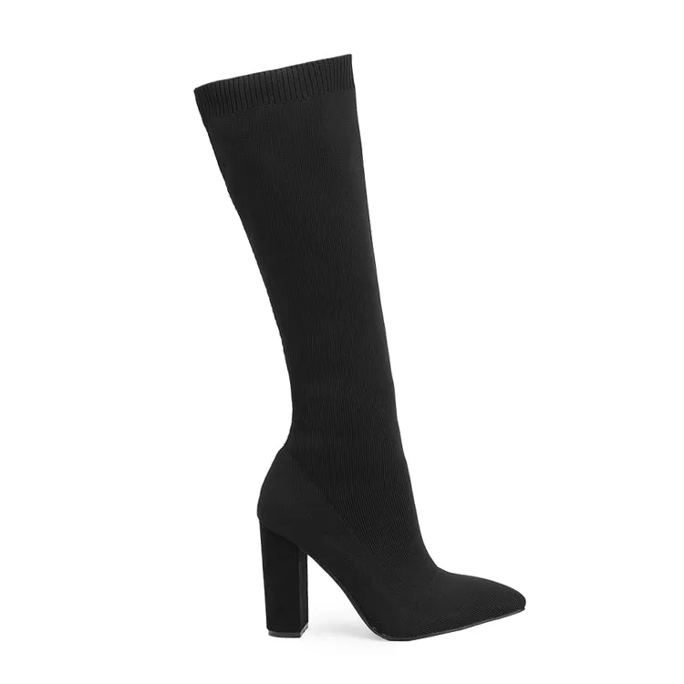 Chunky Heel Pointed Toe Sock Boots