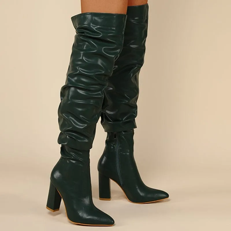 Chunky Heeled Side Zip Slouchy Boots