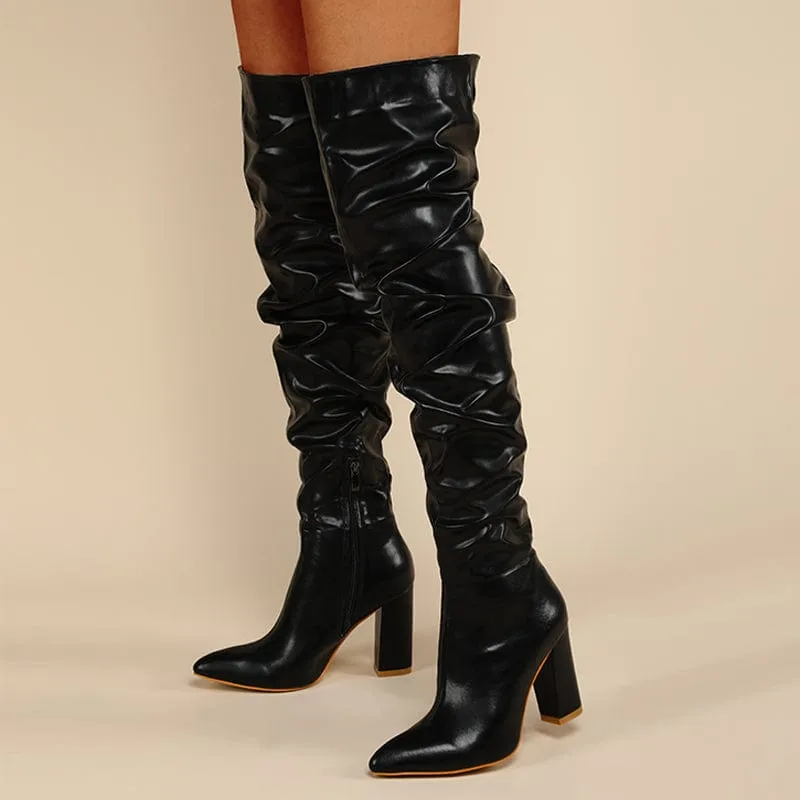 Chunky Heeled Side Zip Slouchy Boots