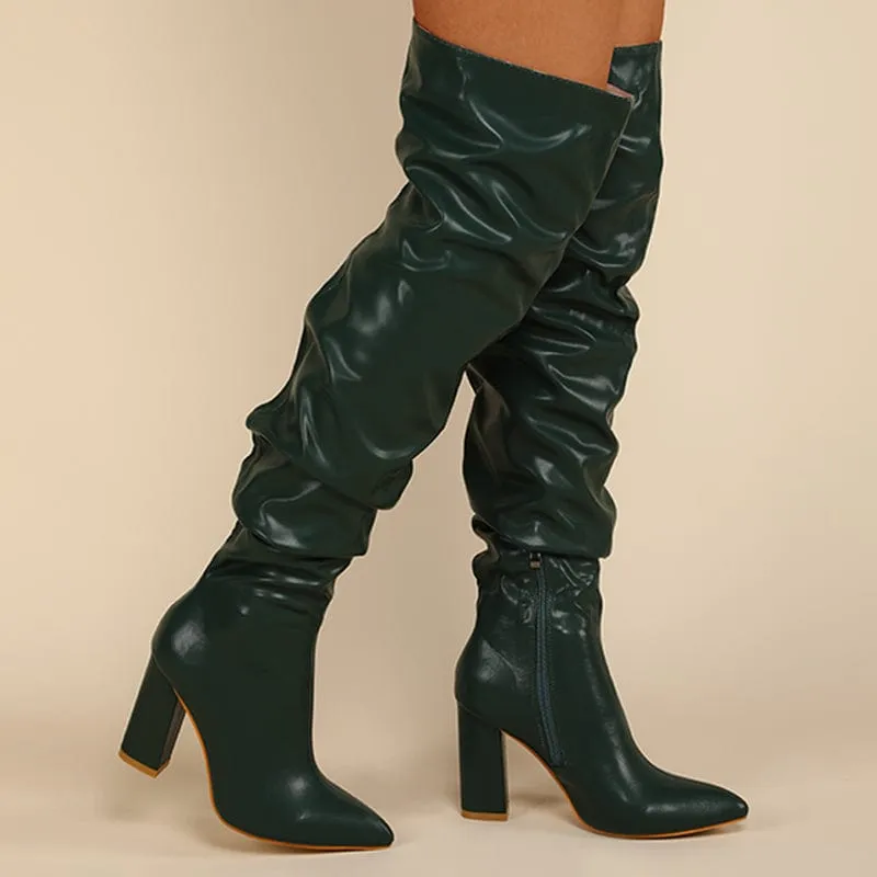 Chunky Heeled Side Zip Slouchy Boots