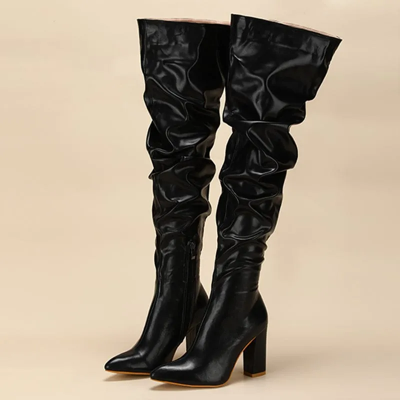 Chunky Heeled Side Zip Slouchy Boots