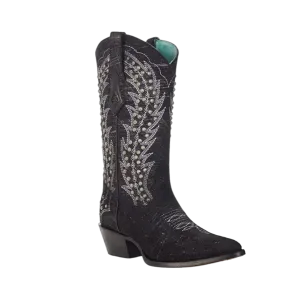 Corral Women's Black Studded White Embroidery Boots