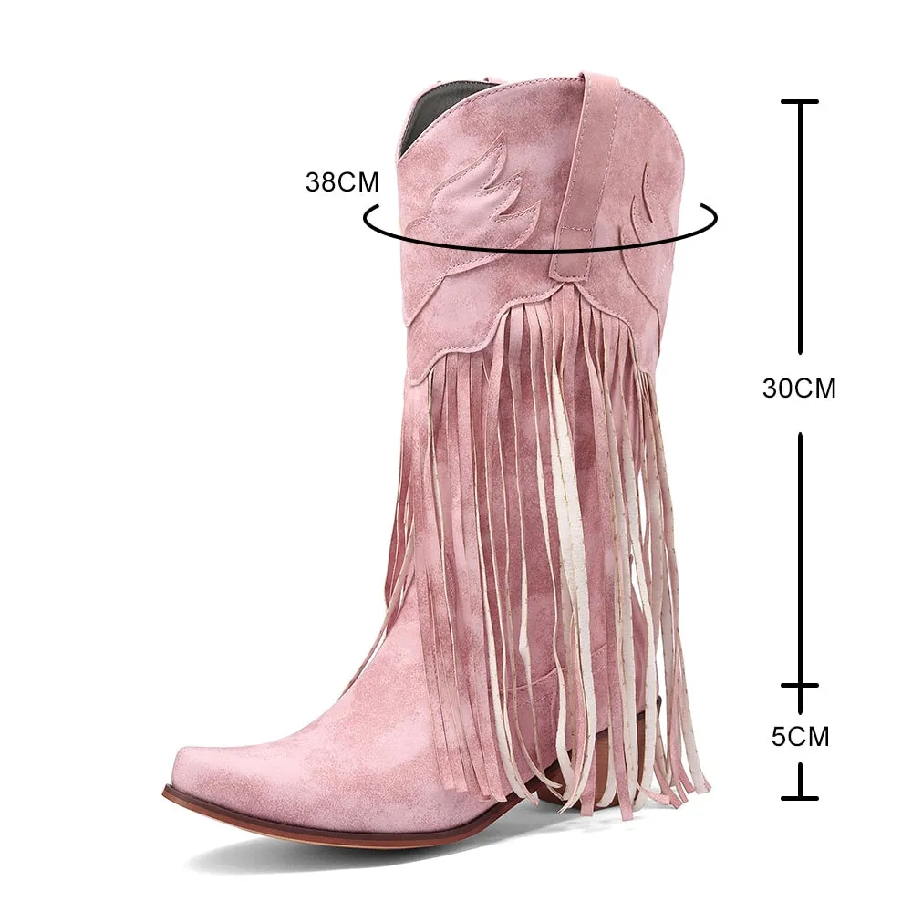 Daisy's Faux Suede Leather Fringed Cowgirl Boots