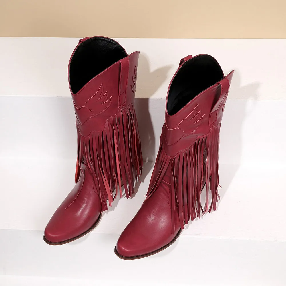 Daisy's Faux Suede Leather Fringed Cowgirl Boots